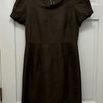 Chocolate Brown Linen Silk Blend Puff Sleeve Mini Dress Photo 0