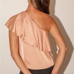 Lulus Defining Style Satin Ruffled One Shoulder Top in Light Peach Size Small Photo 2