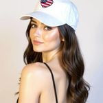 New American Flag Heart Embroidered Baseball Cap Patriotic Cute 4th of July White Photo 0
