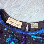 Vintage Laurence kazar short sleeve beaded sequin evening shirt silk medium Blue Photo 2