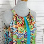 Jade Melody Tam Multi Floral Print Ruffle Hem Tunic Halter Dress Medium Blue Photo 4