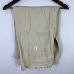 Linen Scarf Beige Jacquard Soft Breathable Lightweight Natural Wrap Fringe Tan Photo 3