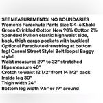 No Boundaries  Women's Parachute Pants Size S 4-6 Khaki Green Crinkled Cotton New Photo 7