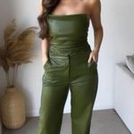 ZARA  FAUX LEATHER FULL LENGTH HIGH WAIST TROUSERS PANTS GREEN SIZE XS NEW Photo 5