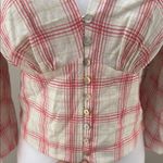 Bailey 44 Abigail Pink and Cream v-neck button front puff sleeve blouse top NWT Photo 3