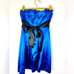 Speechless  Strapless Blue Satin Dress with Black Bow - Size 3 Photo 8