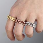 Boutique 8mm Iced White Gold‎ Plated Sterling Cuban Chain Ring, Adjustable Photo 1