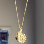 Handmade gold tone stainless steel whimsical vintage boho style sun & moon necklace🌛🌞 Photo 3