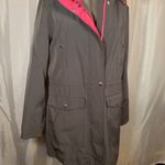 Nautica Womens Gray Water Resistant Jacket Hooded Full Zip Rain Parka Large Line Photo 2