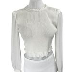 Aritzia Wilfred White Long Balloon Sleeve Smocked Mock Neck Blouse Top Size 2XS Photo 0