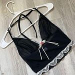 Sheer Lace Tank Top bow rose crop sheer halter womens Black small y2k going out Photo 0