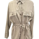 ZARA Beige Khaki Long Sleeve Tie Waist Pocket Utility Mini Shirt Dress Size M Photo 0