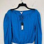 Gianni Bini Camilla Blouse Woven Linen Blend Boat Neck Long Sleeve Blue XS NWT Photo 3