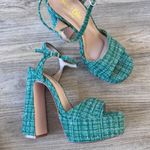 Chase and Chloe  Green Tweed Plaid Platform Chunky Heels Womens 8.5 Preppy 90s Photo 0