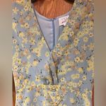 Lost + Wander Blue & Yellow Floral V-Neck Faux Wrap Ruffle Mini Dress Size XS Photo 6