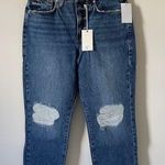 Good American  High Rise Distressed Straight Denim Jeans Blue Size 26/2 NEW Photo 2