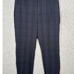 Vince  Womens Size 6 Pants Plaid Crop Tapered Leg Navy Blue Black Flat Front Zip Photo 1