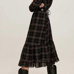 Mango Glen Plaid Ruffle Filippin Long-Sleeve Sparkle Maxi/ Midi Peasant Dress Photo 2