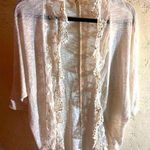 Elegant White/Cream Lace Trim Cardigan Photo 0