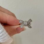 Boutique Silver Rhinestone Bow Glam Ring Girlhoodcore Coquette Femme Platinum Sparkly Jewelry Photo 9
