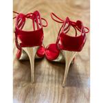 Jessica Rich Women's Red Leather Sole Tie Satin Stiletto Heel Sandal Size 38 S2 Photo 2