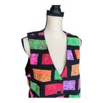 Vintage 80s Pink and Green All Cat Print Asymmetrical Graphic Vest Size M/L Size M Photo 2