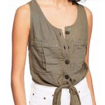 Free people highway cruising Linen blend Tie front army green tank Photo 0