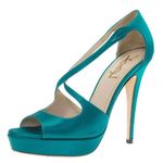 Saint Laurent Paris Turquoise Satin Tribute Cross Strap Platform Sandals Size 35 Photo 0