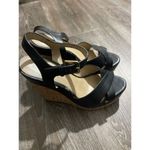 Classic Black Strappy Sandals with Cork Wedge Heel Photo 1