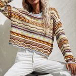 Women’s Blue Multi Hollow Open Crochet Cropped Sweater sz xs Photo 0