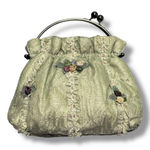 Vintage Malina Artisan Olive Green Lace Floral Rosettes Kiss Lock Purse Photo 0