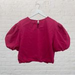 Marc New York Linen Cropped Top Size M Hot Pink Puff Sleeve Photo 3