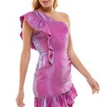 TCEC  One shoulder metallic foil ruffle dress SIZE M pit to pit 17” 
length 25” Photo 6