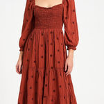 Rust Puff Sleeve Babydoll Maxi Dress Fairy Renaissance Victorian Small Orange Photo 0