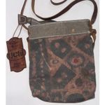 Uchi Gold Splattered Small Canvas Crossbody Equestrian Boho Vintage Wear Purse Brown Photo 1
