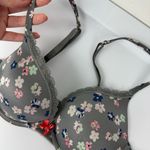 Aerie  Brooke Padded Bra Sz 34B Grey Floral Lace Trim Photo 5