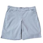 Hilary Radley Pull On Bermuda Shorts Striped Blue White Pockets Large Stretch Photo 0