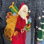 Vtg Heritage Collectibles Christmas Sweater Blue Cardigan Santa 3D beaded zip S Photo 2