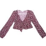 LA Hearts PacSun L.A. Hearts Floral Tie Front Long Sleeve Crop Blouse Burgundy White Med Photo 4