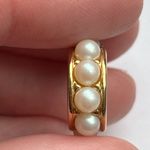 True vintage retro seed pearl goldtone half circle huggie hoops studs posts Photo 4