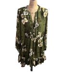 Vince Camuto  olive floral print lined long sleeve dress with semi-sheer sleeves Photo 1