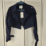 NWT Belle‎ & Bloom Womens Navy Manhattan Cropped Trench Coat Medium Blue Photo 1