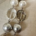 Silver tone faux grey pearl rhinestone long necklace Photo 4