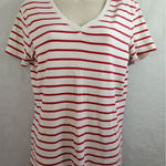 Faded Glory  top Women Large Red And White Striped V Neck Short Sleeve‎ Photo 0