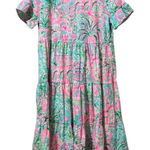 Lilly Pulitzer  Women Size XS Pink Flamingo Tiered Short Sleeve Dress Cotton City Photo 0