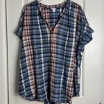 Caslon  Plaid Button Down Rolled Short Sleeve NWT 3X Photo 0