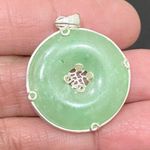 Sterling Silver Vintage 925 Natural Jade Jadeite Donut Circle Lucky Pendant 5.5g Photo 10