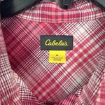 Cabela's  Pink Plaid Button Up Shirt Long Sleeve Pockets Stretch Collared Size M Photo 6