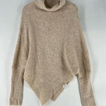 Ribbed Turtleneck‎ Dolman Long Sleeve Triangle Hem Poncho Sweater Tan Size L Photo 0