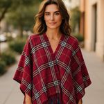NWOT RED PLAID FRINGE lightweight Poncho Cardigan Vest One Size Size undefined Photo 0